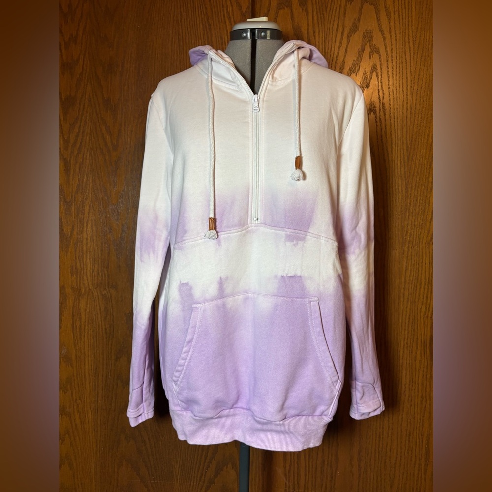 Michelle Mae Pastel Purple and White half Zip-Up - Large